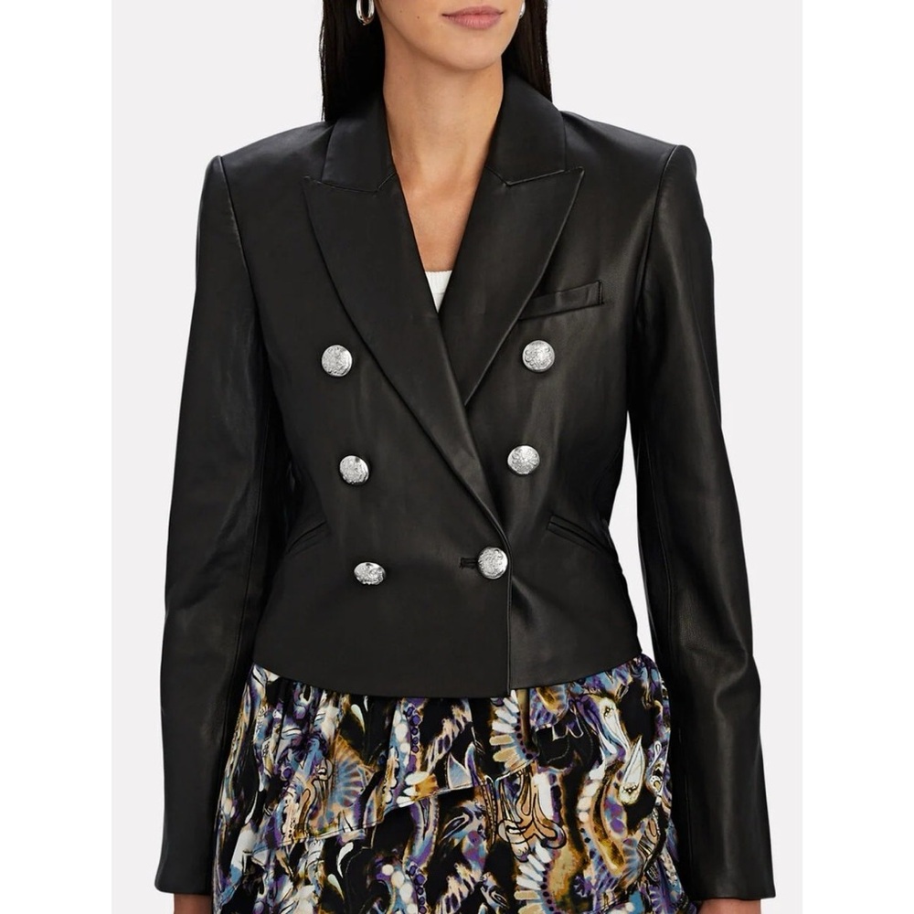 Veronica Beard Nevis Cropped Leather Jacket Black